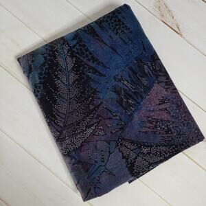 Vintage "Dicey" Velvet Fabric - black purple and blue tropical leaf print 56x44